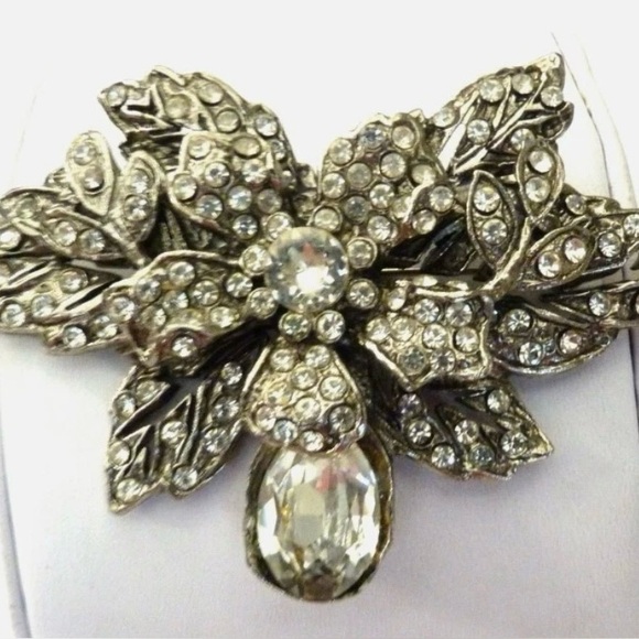 Wendy Gell Vintage Signed 3 5/8" Crystal Flower Leaf Pin Brooch - Picture 1 of 5